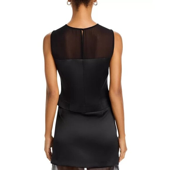 French Connection Illusion Neck Top Women's Size 8 Black Fitted Sleeveless Tank - Picture 2 of 13